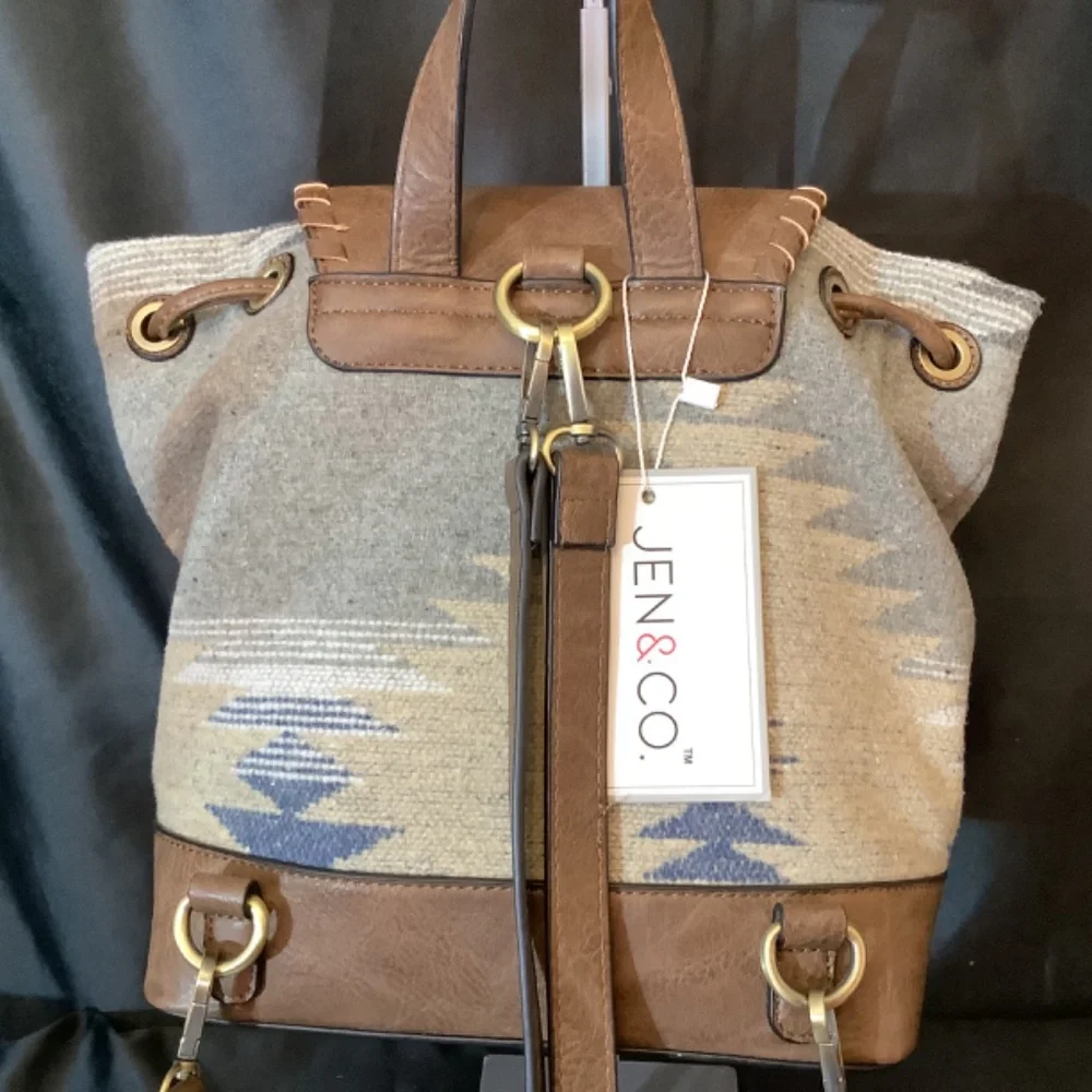 NWT Jen & Co.‎ western gray beige vegan backpack Tassels